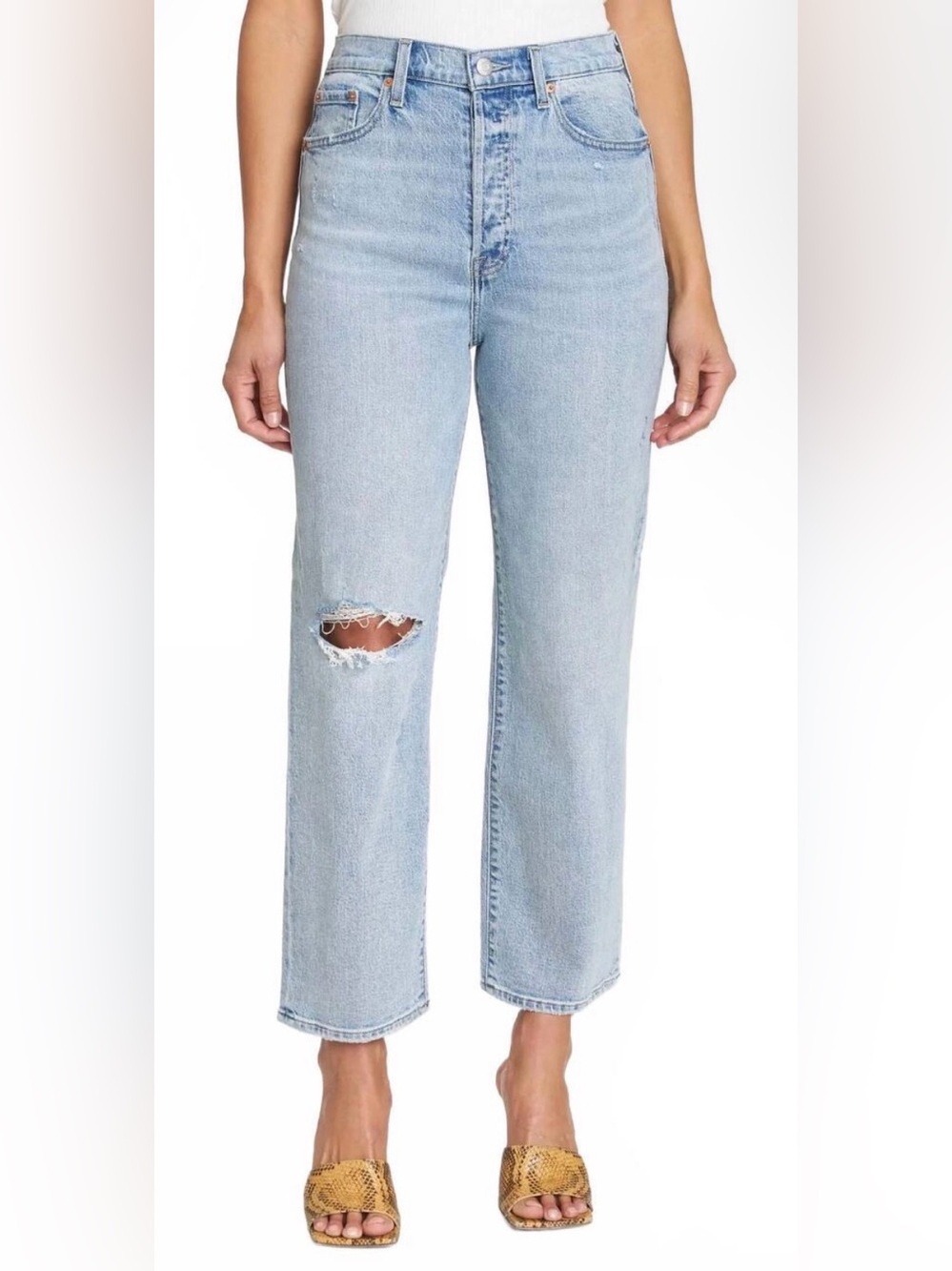 PISTOLA Cassie Crop Super High Rise Straight Jeans w/ Knee Rip